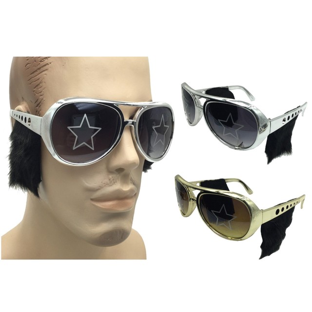 Elvis Presley Sunglasses With Sideburns Costume Gold King Of Rock Roll
