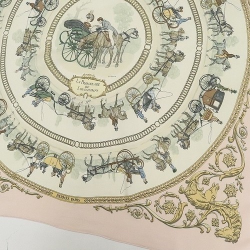 HERMES Carre 90 LA PROMENADE DE LONGCHAMPS Silk 100% Scarf Multicolor carriage - Picture 3 of 4