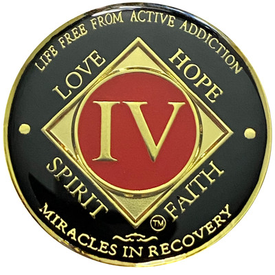 NA 4 Year Red, Gold Color Plated Coin, Narcotics Anonymous Medallion