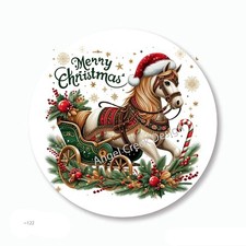 Merry Christmas Horse  Sleigh Favors Scrapbook Stickers Envelope Seals Labels