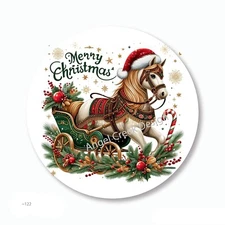 Merry Christmas Horse & Sleigh Favors Scrapbook Stickers Envelope Seals Labels