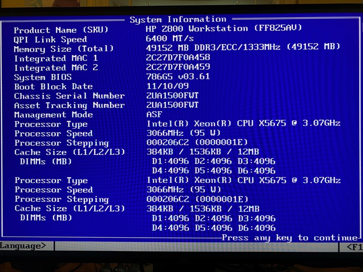 HP Z800 Workstation 2x Xeon 5675's @ 3.06 GHz 12 Cores / 24 HP Z800 Workstation 2x Xeon 5675's @ 3.06 GHz 12 Cores / 24
