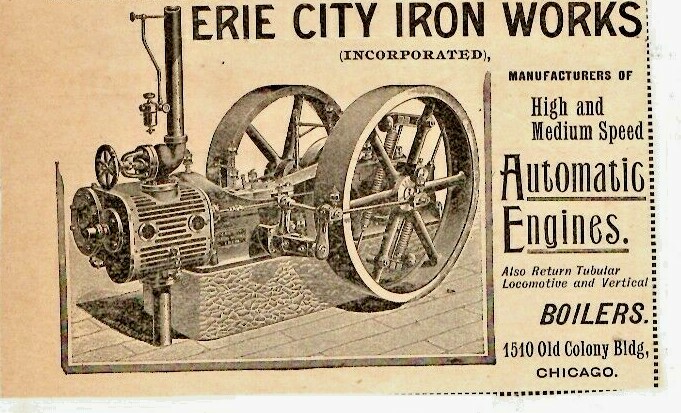 ANTIQUE 1894 - ERIE CITY IRON WORKS - AUTOMATIC ENGINES - CHICAGO