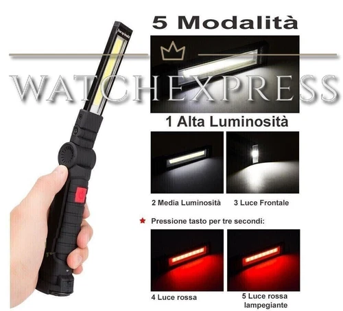 LAMPADA TORCIA LAVORO CALAMITA PORTATILE LED RICARICABILE FARO DA OFFICINA PESCA