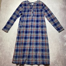 Aria Nightgown Womens Large Velour Plaid Long Sleeve Midi Length Blue Gray
