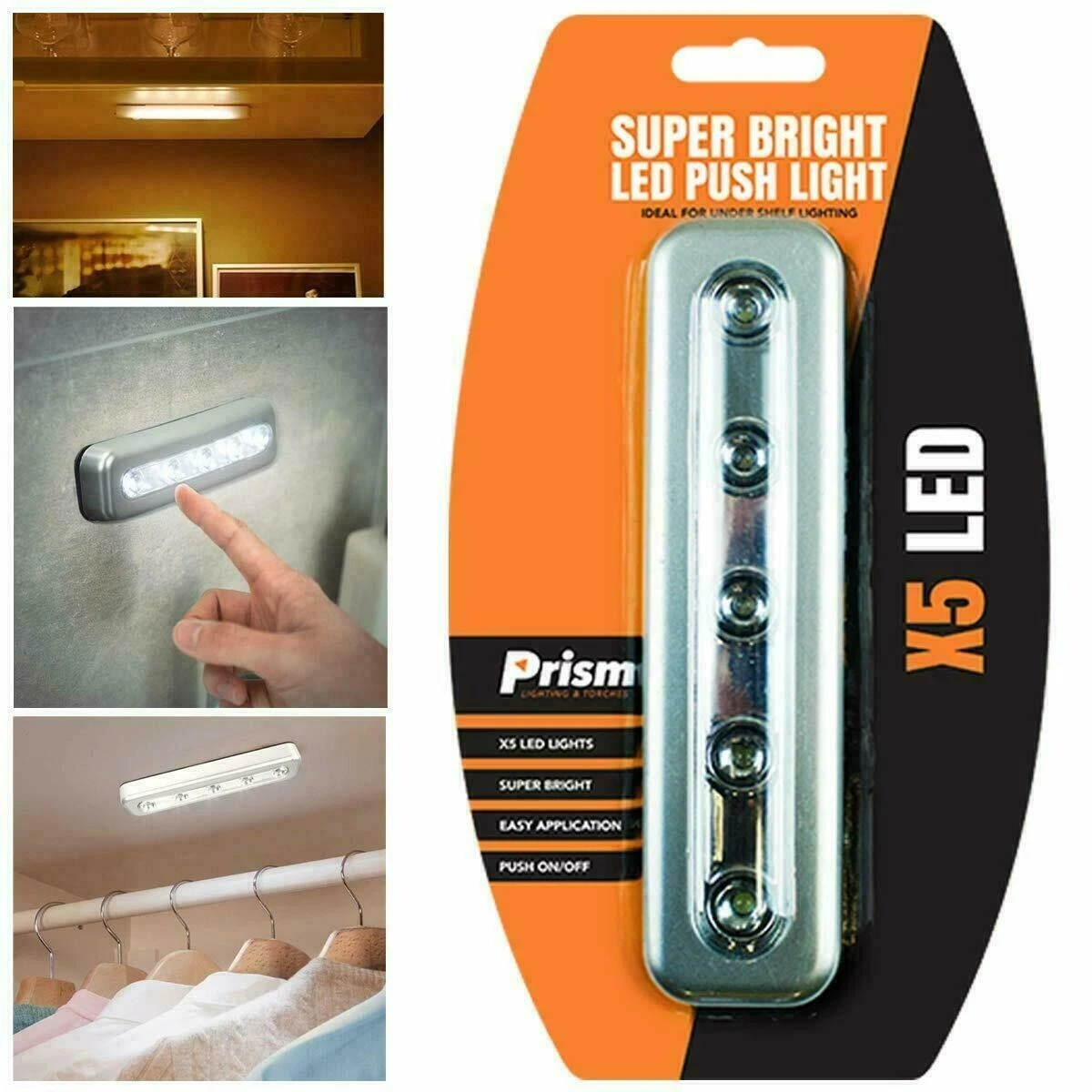 2Pack 5 LED Push Light Super Bright Stick On Strip Battery Night Torch Kitchen