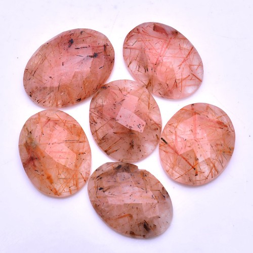 6 Pcs Natural Rutile Quartz Oval Checker Cut Untreated 16MM-19MM Loose Gemstones - Picture 3 of 4