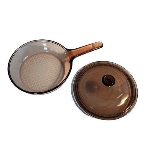 Vintage Amber Visions Corning Small 7 Inch Skillet w Lid Waffle Bottom France - Picture 5 of 18