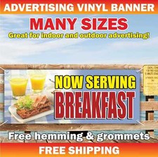 NOW SERVING BREAKFAST Advertising Banner Vinyl Mesh Sign Lunch Dinner Buffet Bar