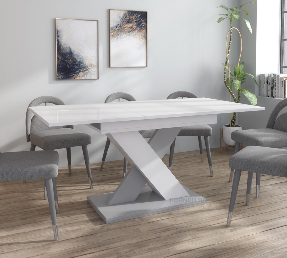 Modern Dining Table Extendable 120-160cm High Gloss White Matt