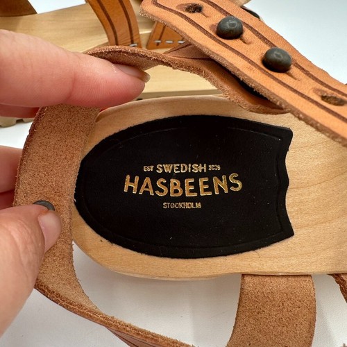 Swedish Hasbeens Jess Platform Sandals Brown Leather Strappy EU 38 Boho Preppy - Picture 9 of 11