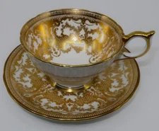 Vintage Aynsley 7949 Gold Encrusted Scalloped Coffee or Tea Cup & Saucer Set
