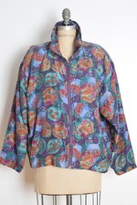 vintage early 90s jacket plum silk windbreaker pottery print bomber coat