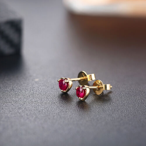 Solid 14k Yellow Gold 3.5mm Round 2/5ct Ruby Gemstone Luxurious Wedding Earrings - Picture 1 of 8
