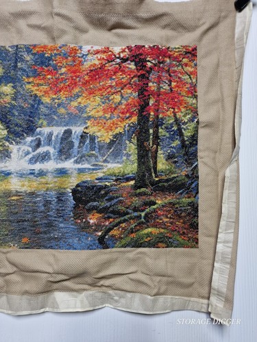 VTG Rare Tranquil Falls Finished Cross Stitch 19.5x13", Handmade, Unframed - Picture 3 of 11