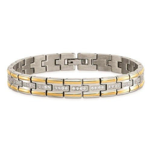 Stainless Steel Polished Yellow IP CZ 8.50in Link Bracelet - 第 4/5 張圖片