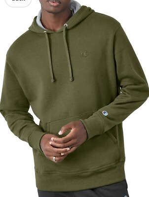 NWT Champion Hoodie Powerblend Mens Sweatshirt Size S, Hike Green Patch C Logo