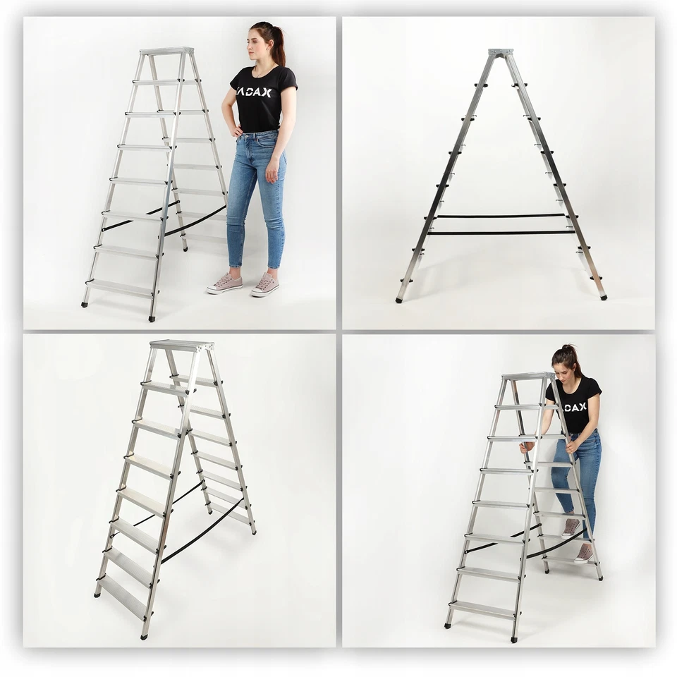 KADAX Haushaltsleiter, Klapptritt mit Tragfähigkeit bis 125kg, 8 Stufen - Bild 3 von 4