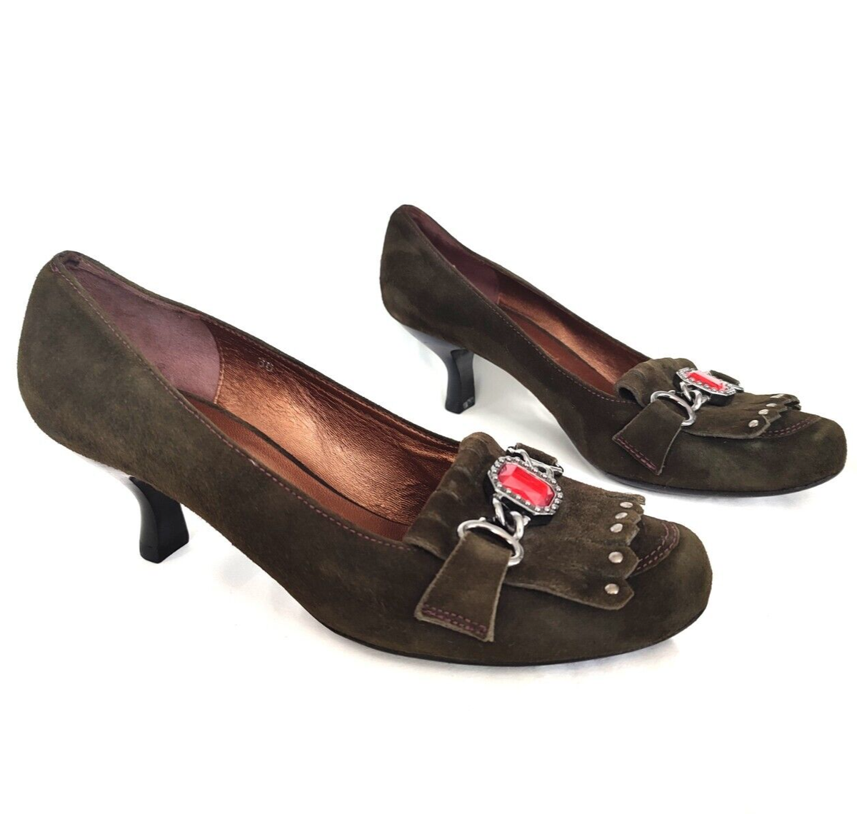 Luciano Barachini Vintage Khaki Suede Kitten Heel Pumps Made In