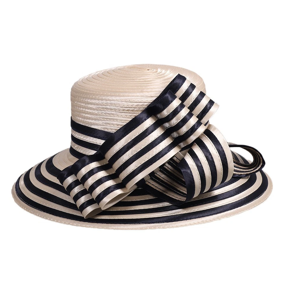 Chapéus femininos Kahki Fedora Derby Boater chapéu aba grande listra cetim fascinadores - Imagem 2 de 4