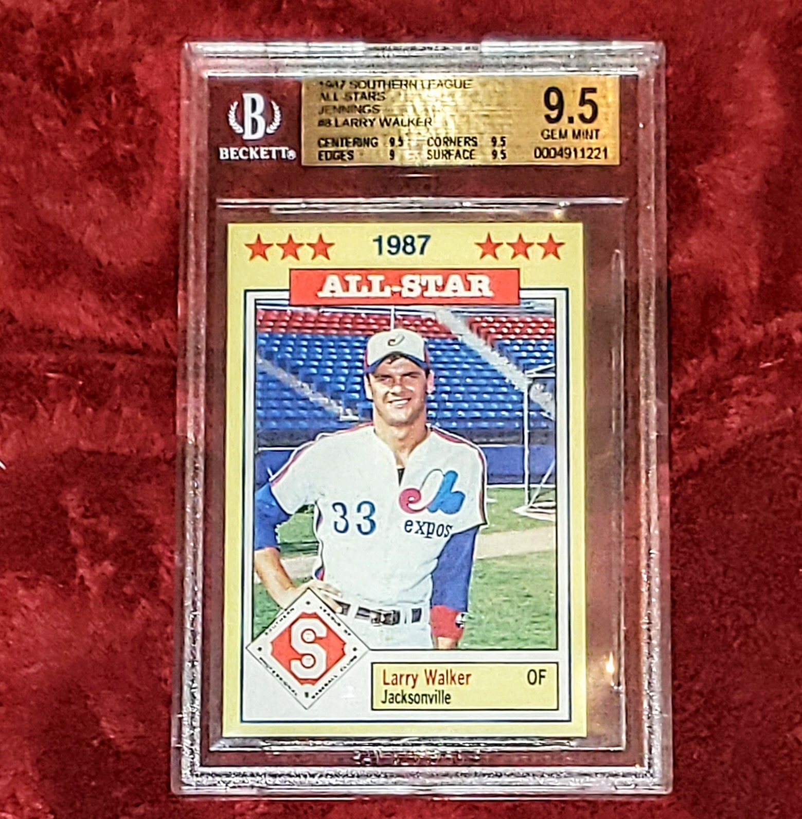 LARRY WALKER 1987 SOUTHERN LEAGUE All-Stars #8 PreRookie Expos HOF BGS 9.5 🔥GEM