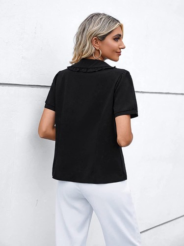MINTLIMIT Women's Peter Pan Collar Short Sleeves Shirt Tops Button Work Blouse - Picture 12 of 29