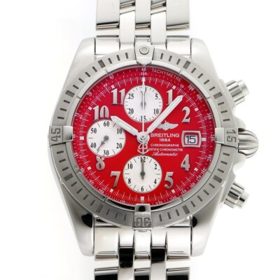 BREITLING CHRONOMAT EVOLUTION AUTOMATIC A13356 RED DIAL SS MEN'S WATCH
