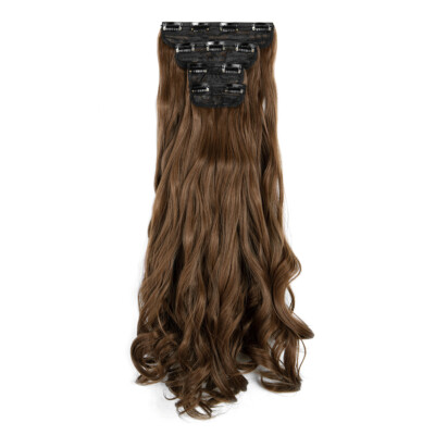 24'' Natural Curly Long 4 PCS Set Thick Clip in on Hair Extensions Wavy Weave US