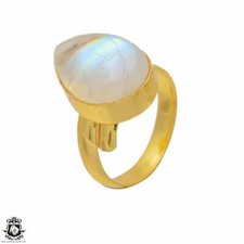 Size 8.5 - Size 10 Adjustable Moonstone 24K Gold Plated Ring GPR56
