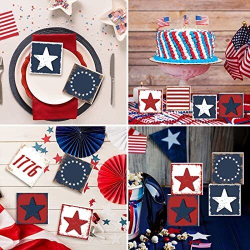 6 Pcs Independence Day Wood Signs Rustic Patriotic Standing Blocks Decor Star - Picture 5 of 7