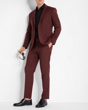 NEW EXPRESS 128 BURGUNDY SLIM WOOL BLEND MODERN TECH SUIT PANT SZ 31/32