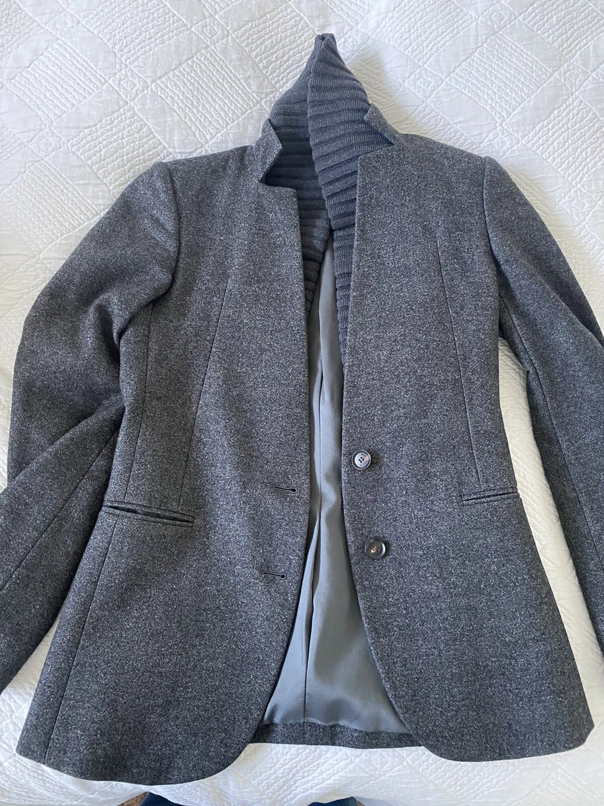 Giacca Gucci donna grigia blazer lana cashmere taglia 38 XS maglia removibile colletto
