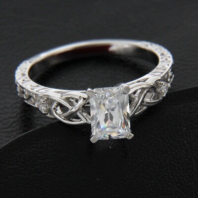 Ct Emerald Cut Lab-Created Diamond Vintage Infinity Ring 14K White Gold  Plated