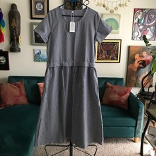 MADE WITH LOVE❤️size L Blue & White Contrasting Stripes Long Maxi Dress NWT