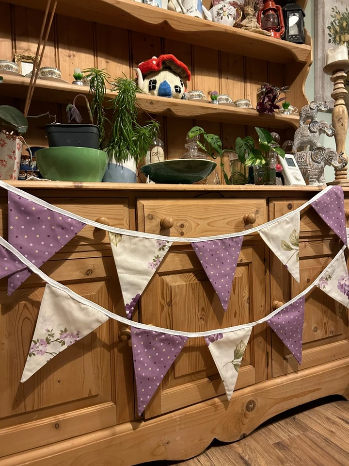 5 m bunting (£ 2 m), bunting de boda, bunting púrpura, bunting floral, boda lila Foto 3 de 4