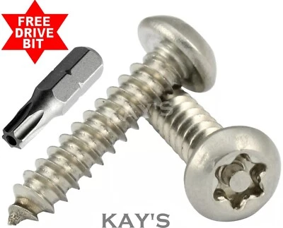 KAYFAST TORX BUTTON HEAD SELF TAPPING SECURITY WOOD SCREWS STAINLESS STEEL No.6 8 10 12