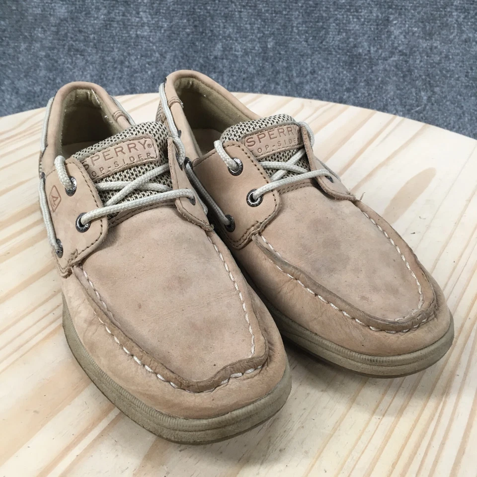 Zapatos Sperry Boat Jóvenes Niñas 2.5 M Intrepid Informales 61394 Beige Cuero Con Cordones Foto 3 de 4