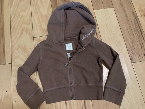 Kids Abercrombie Fitch full zip hoodie Sz LARGE Brown frayed seams