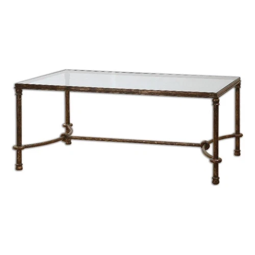 Uttermost Warring Iron and Glass Coffee Table in Rustic Bronze Patina - Picture 2 of 4