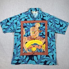 VINTAGE Hawaiian Shirt Mens Med Hula Girl Aloha Colorful Beach Koko Unique Artsy