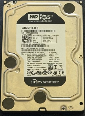 Western Digital Caviar Black 750GB 3.5'' SATA HDD WD7501AALS 100% HEALTH Good