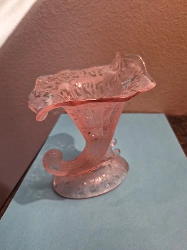 1 Fenton Glass Ming Rose Pink Cornucopia Candleholder 7"Tall C 1935