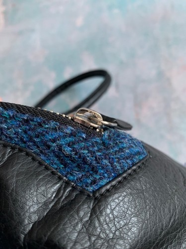 Bolso de lana vintage Harris Tweed hombros asas dobles azul y negro - Imagen 6 de 21