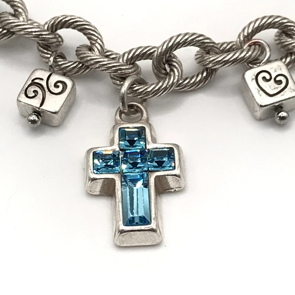 Pulsera Brighton Dije Cruz Fe Esperanza Amor Placa Plata Cristales Reversible Foto 3 de 4