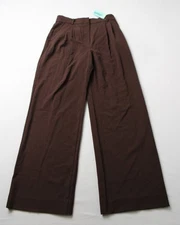 Fortune + Ivy Women's Solid Zoe Wide Leg Tailored Pants BL1 Brown Size 8 NWT
