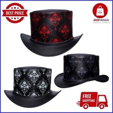 Fashion Shapeable Black Genuine Leather Fashion Top Hat Black  Red Top Hat Gift