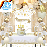 Geburtstagsdeko Gold, Beige Gold Weiß Party Deko Set Mit Happy Birthday Banner,