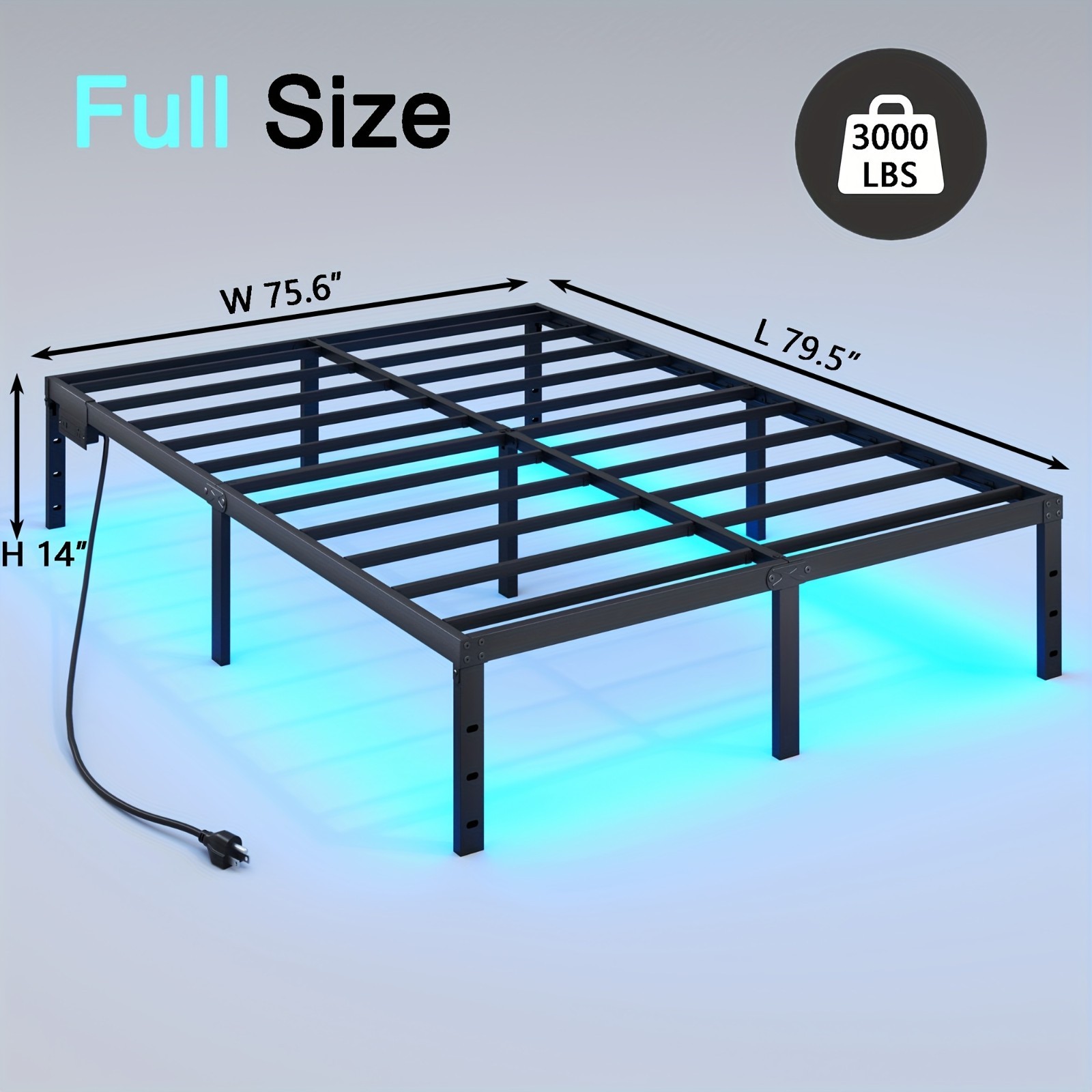 Metal Bed Frame-with Color changing RGB Lights，Simple And 