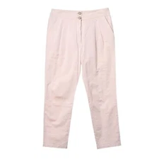 CHANEL Silk Cotton Tapered Pant Coco Mark Button Used CYHE-0