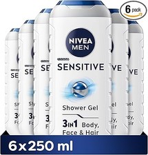 NIVEA MEN Sensitive Shower Gel Pack of 6 (6 x 250 ml), Alcohol-Free Sensitive 5.81 per litre